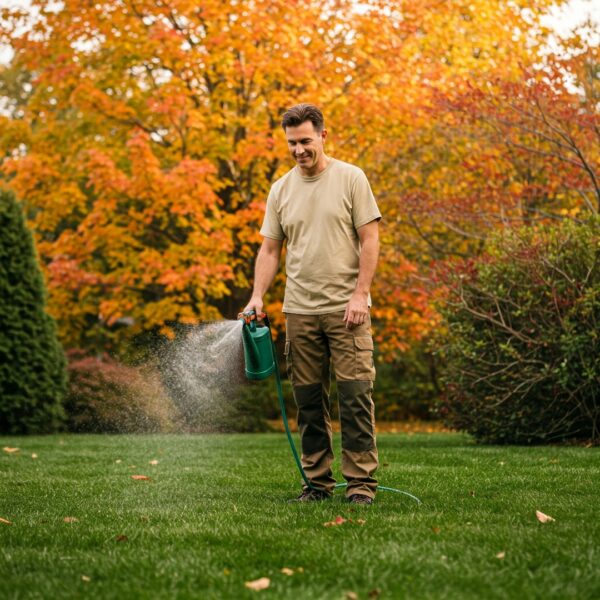 Man Watering Kansas Lawn