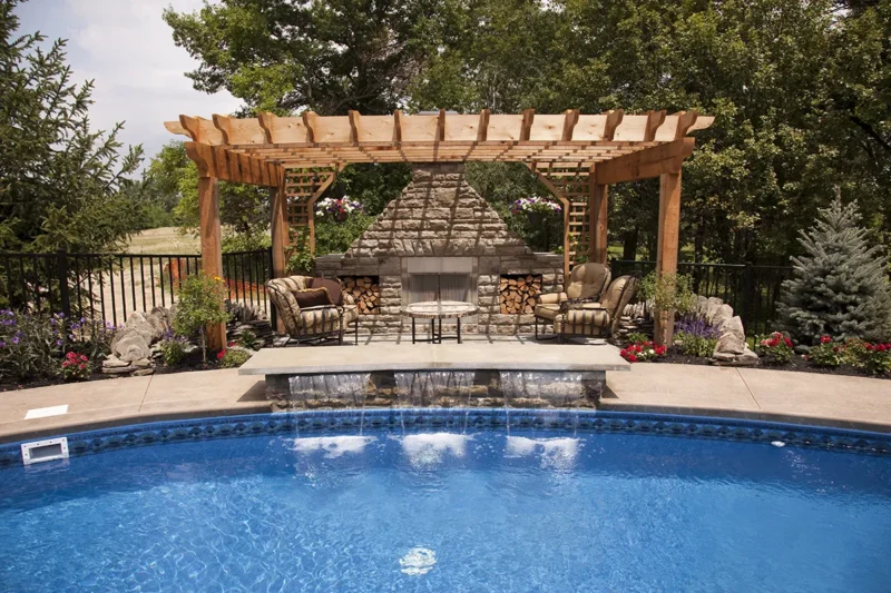 Pool Deck Hardscaping Outdoor Fireplace