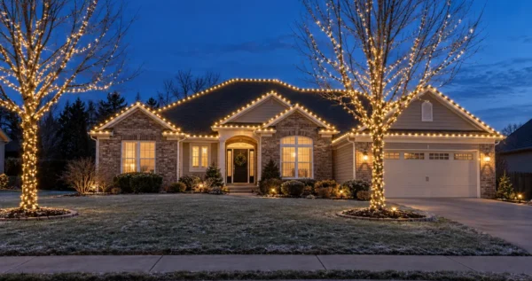 Christmas lights installed along a home roofline in Wichita, Kansas